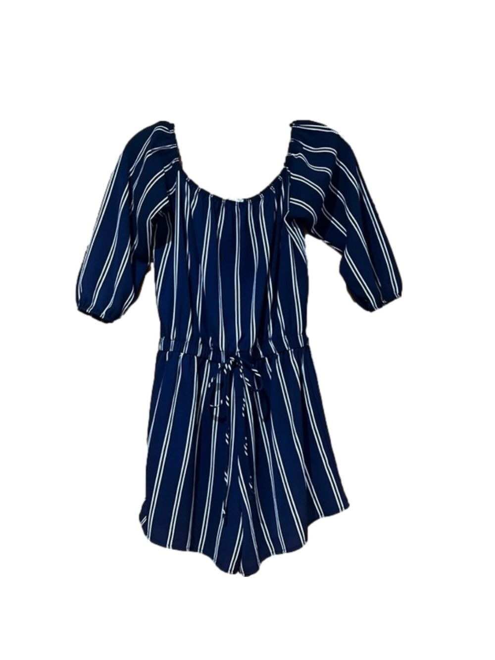 A'gaci Blue and White Striped Romper Women's Large